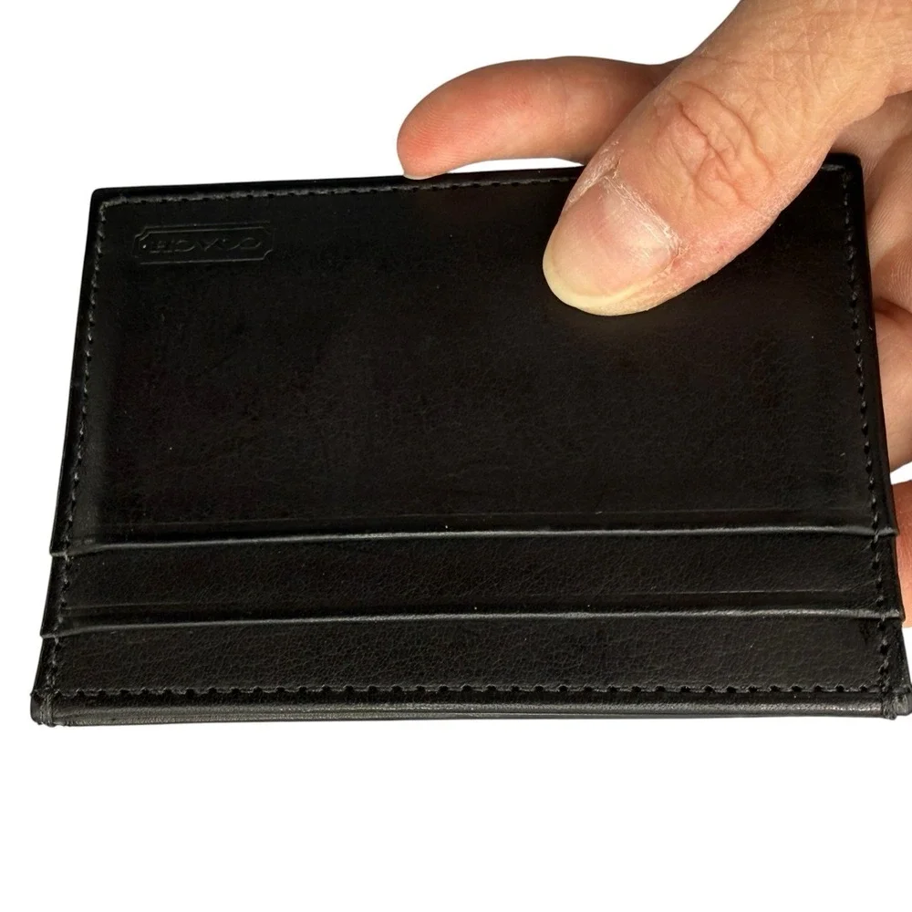 Coach Leather Card Case Very Dark Brown 5 Card Slots 3.9×2.8in Used EUC